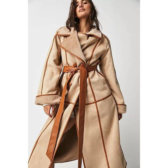 New Free People x Marei 1998 Sweet Pea Duster $835 Overcoat XS/S Faux Fur Lined - Picture 2 of 8